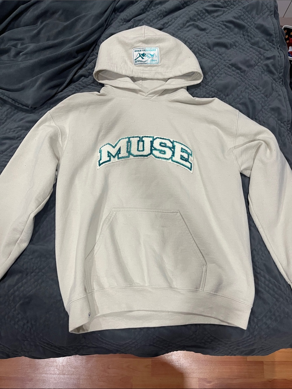 Muse Cream Crewneck Hoodie with Teal Logo